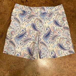 TALBOTS vintage white and blue‎ linen paisley shorts